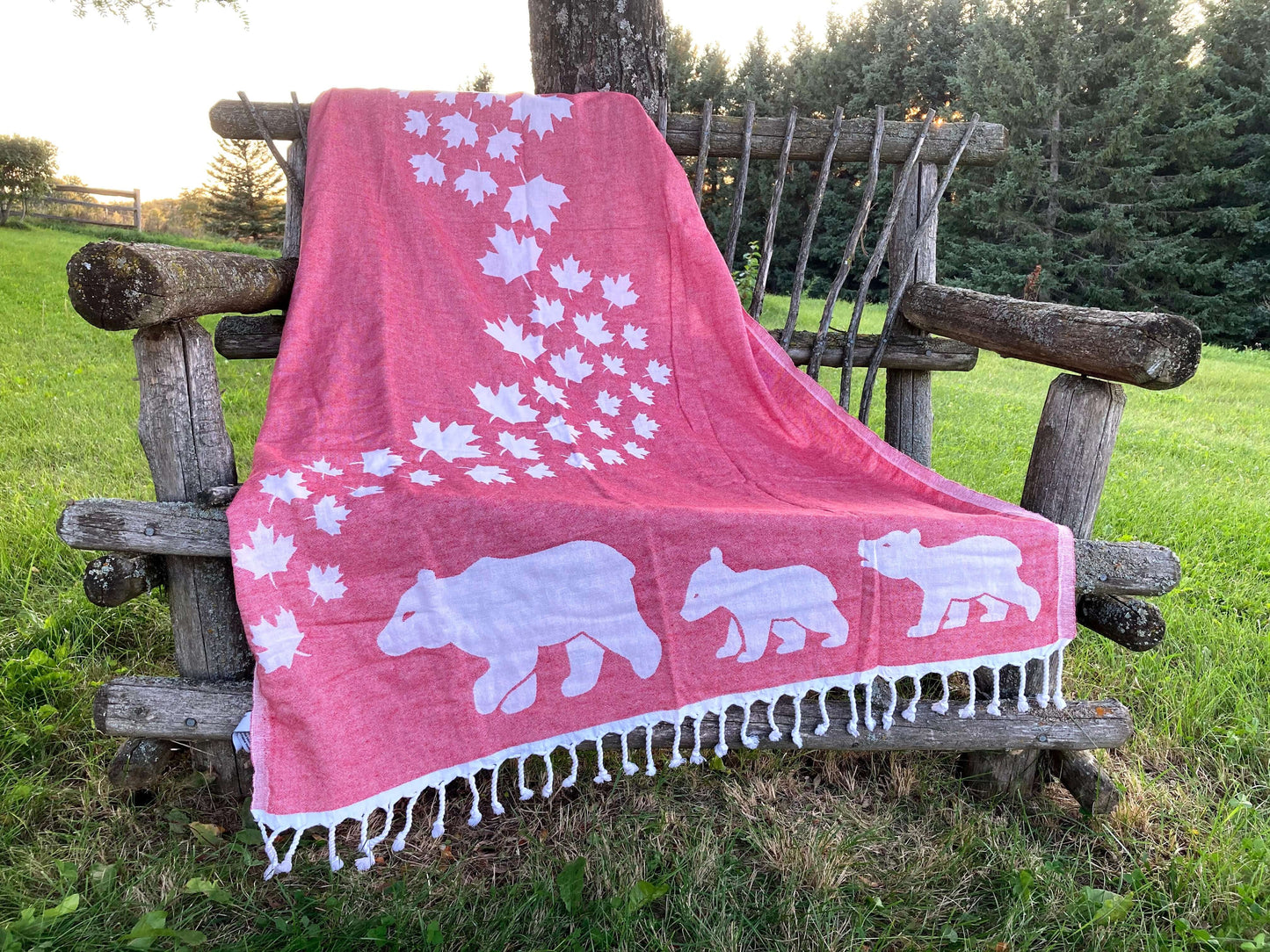 Turkish towels Canada in a Canada Day style with pure cotton for sustainability.