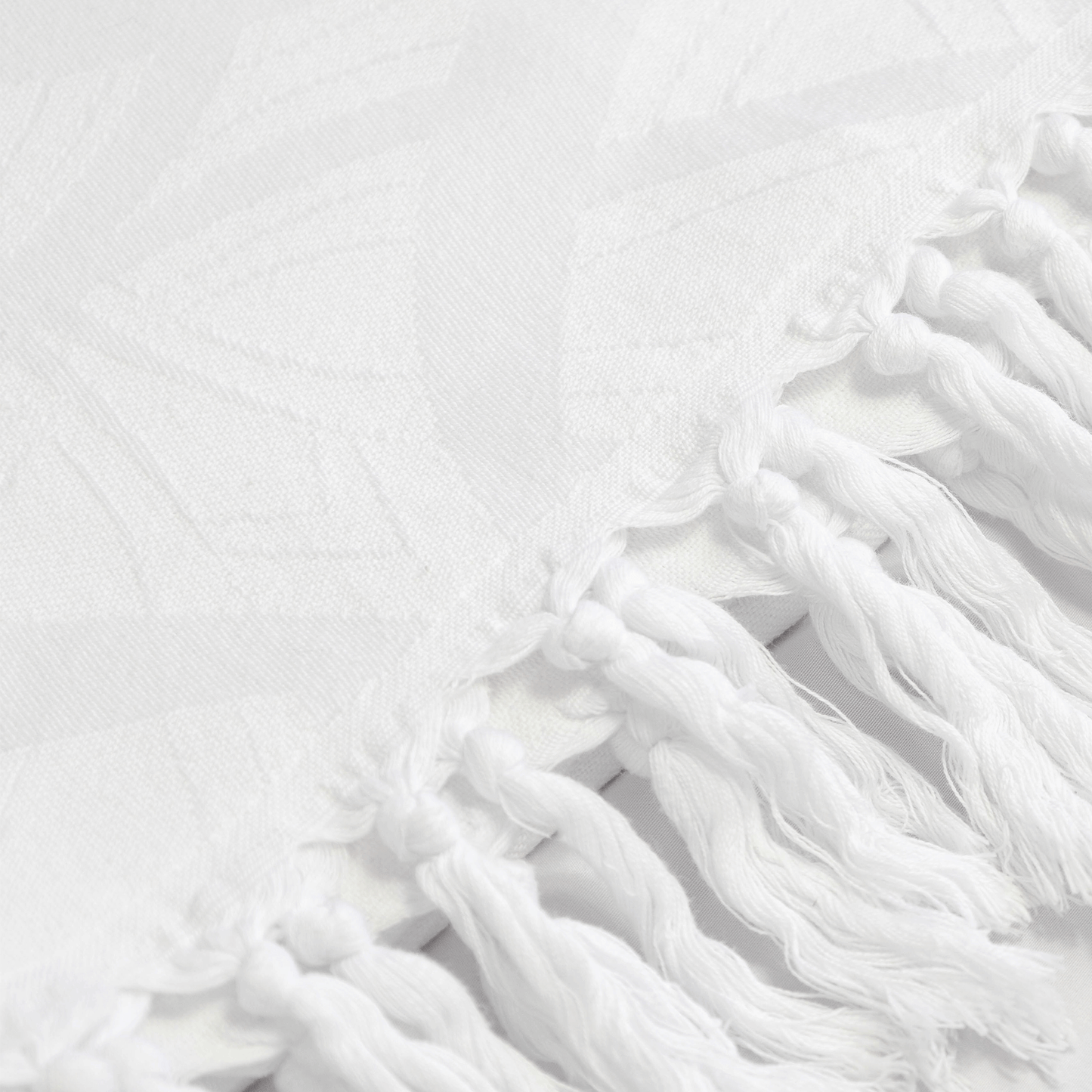 Turkish towels Canada in pure cotton for sustainability. All white with surface pattern design.