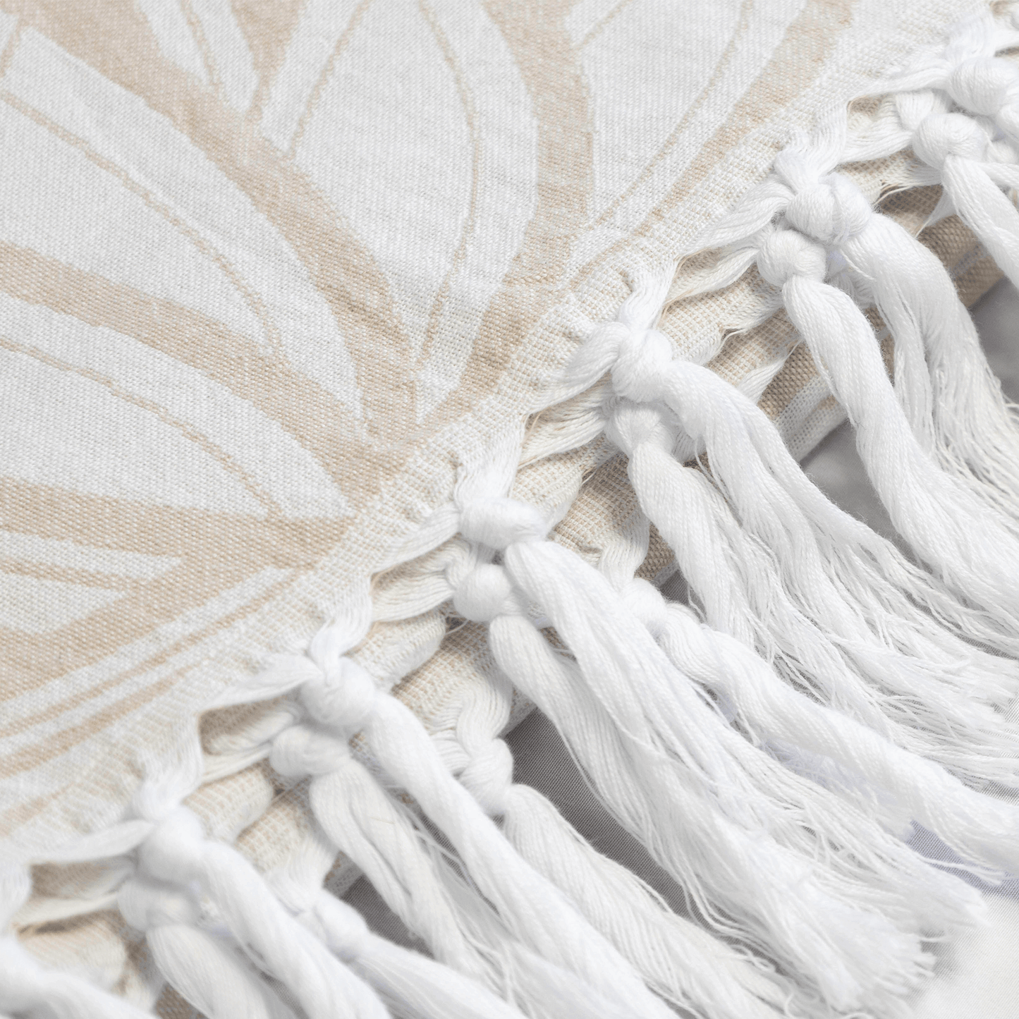 Turkish towels Canada in pure cotton for sustainability. Oat and white floral geometric design.