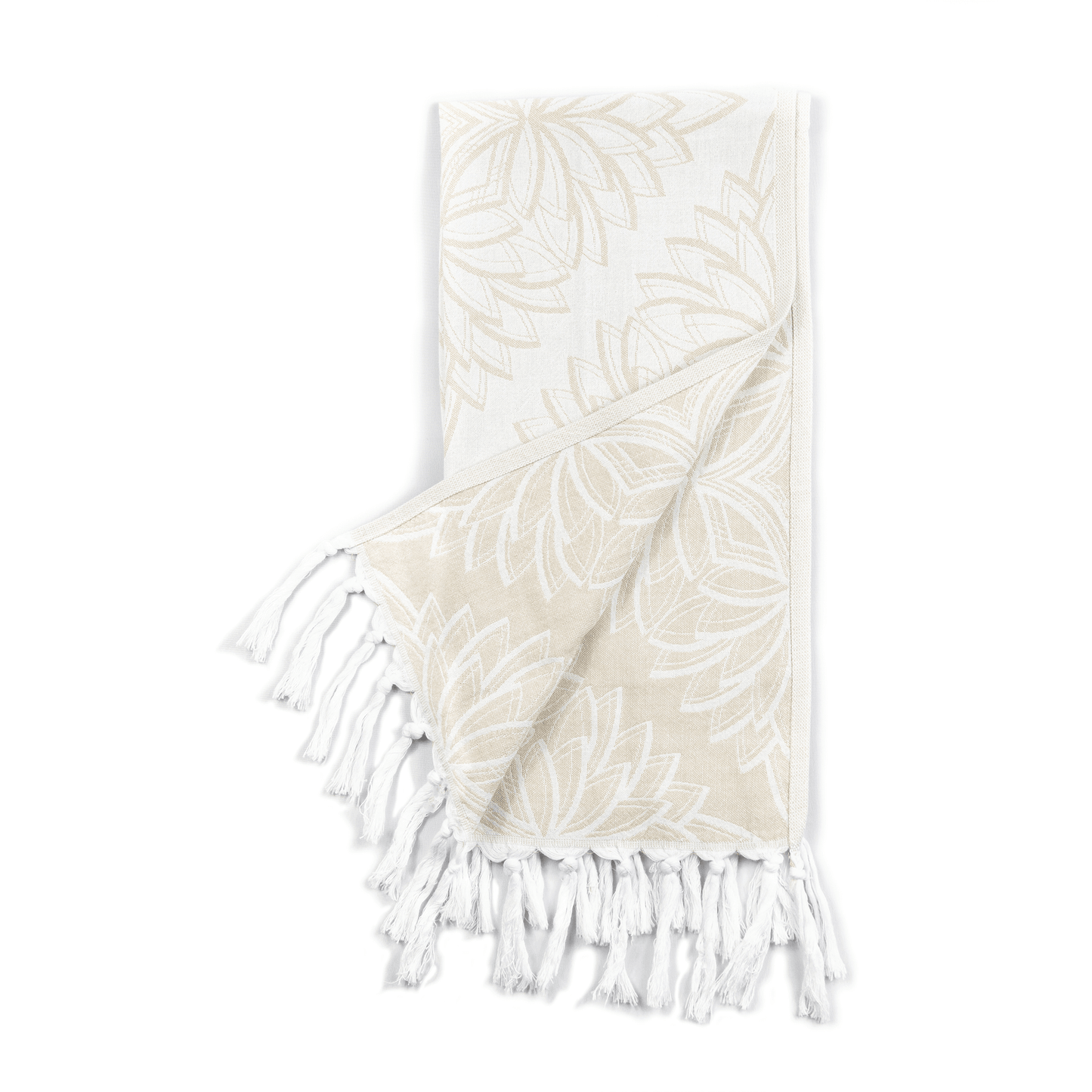 Turkish towels Canada set in oat and white floral. Pure Turkish cotton for sustainability. Machine was and dry. A gift set.