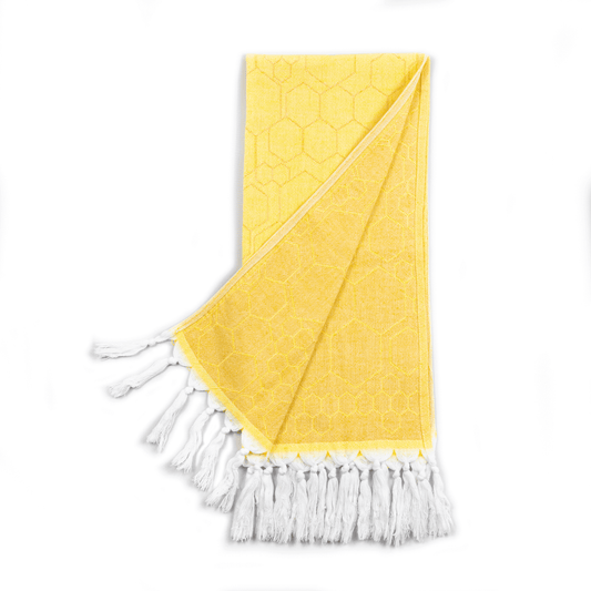 Turkish towels Canada in a large hand towel or tea towel. Pure cotton for sustainability. From a small Canadian business. Yellow orange honeycomb