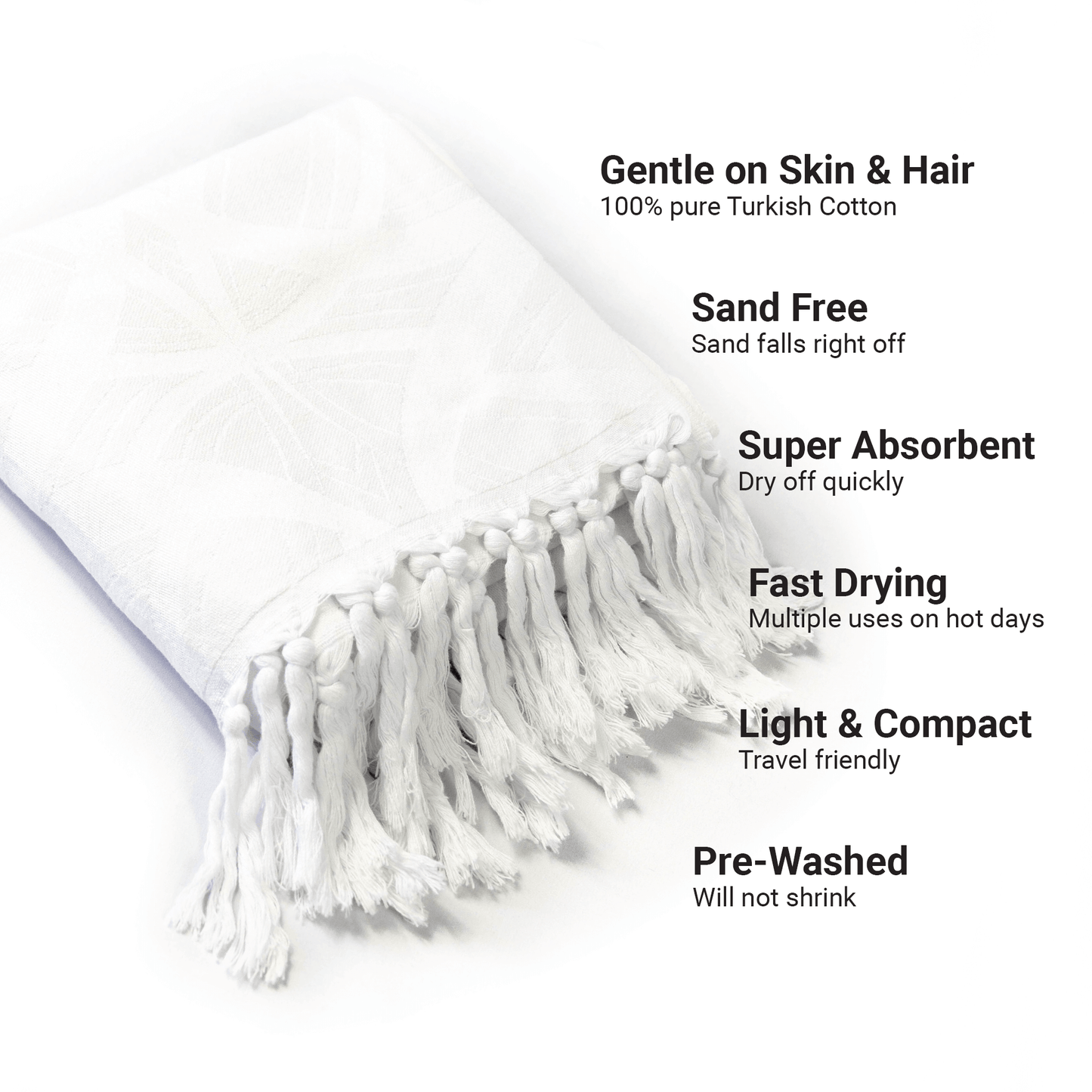 Turkish towels Canada in all white. Luxury Turkish cotton with a surface pattern designed in Canada. Sustainable and machine washable.