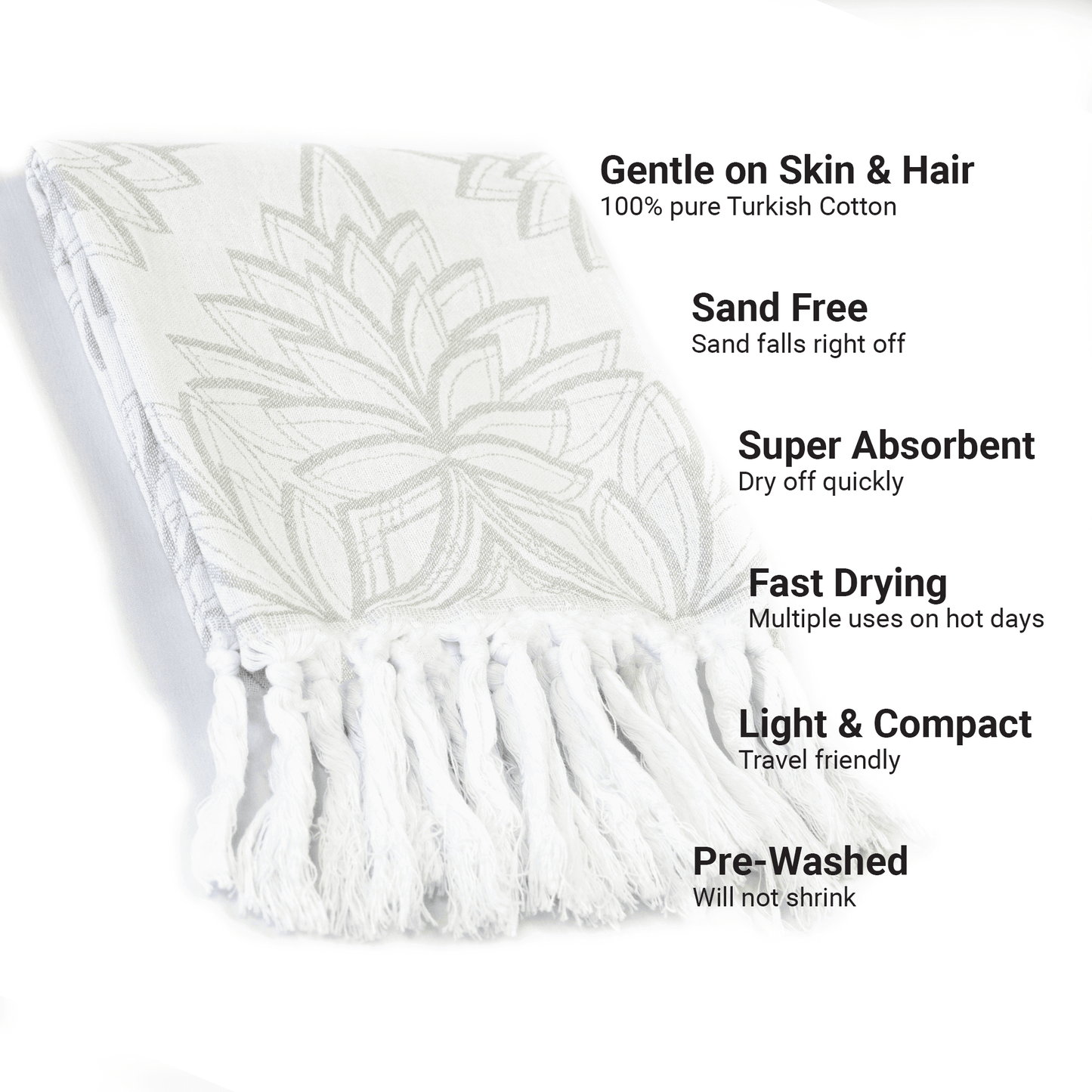 Turkish towels Canada in a large hand towel or tea towel. Pure cotton for sustainability. From a small Canadian business. Grey floral.