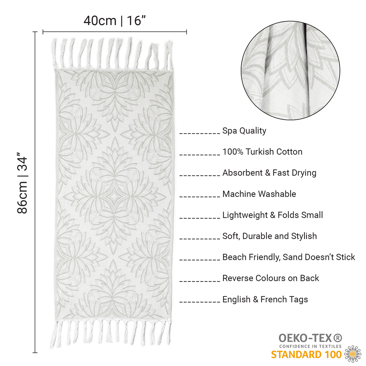 Turkish towels Canada set in grey and white floral. Pure Turkish cotton for sustainability. Machine was and dry. A gift set.