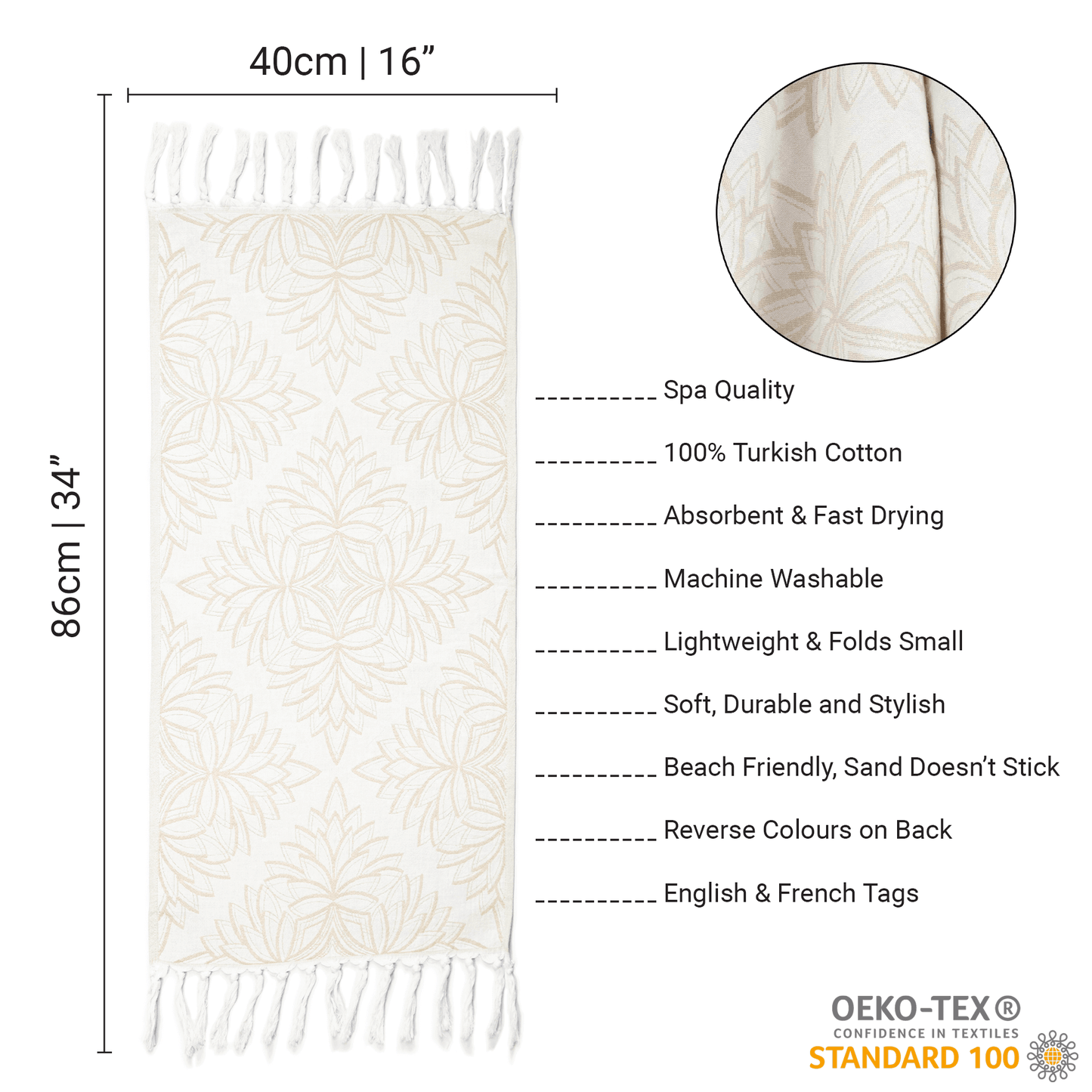 Oat and white Turkish hand towel