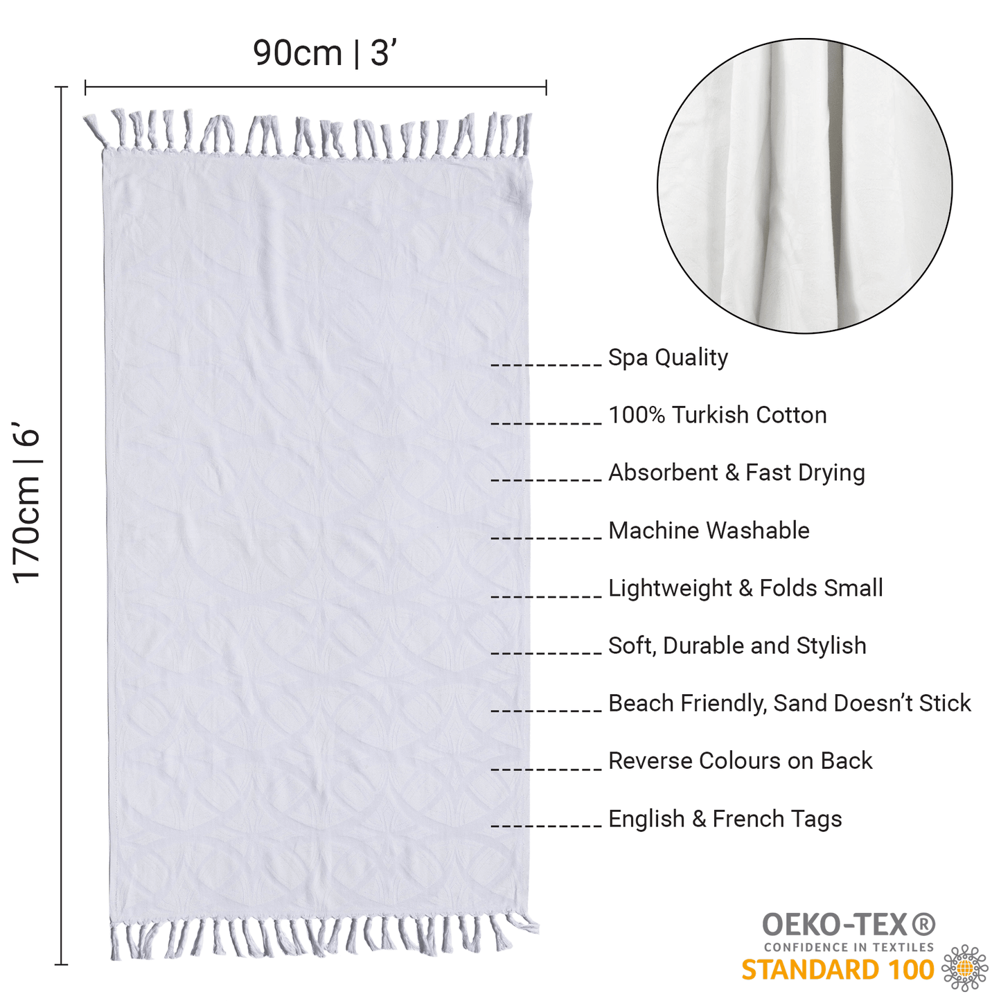Turkish cotton towel in white by Pomp & Sass, a small Canadian business and social enterprise