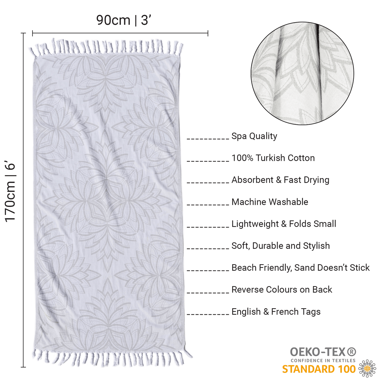 Turkish towels Canada set in grey and white floral. Pure Turkish cotton for sustainability. Machine was and dry. A gift set.