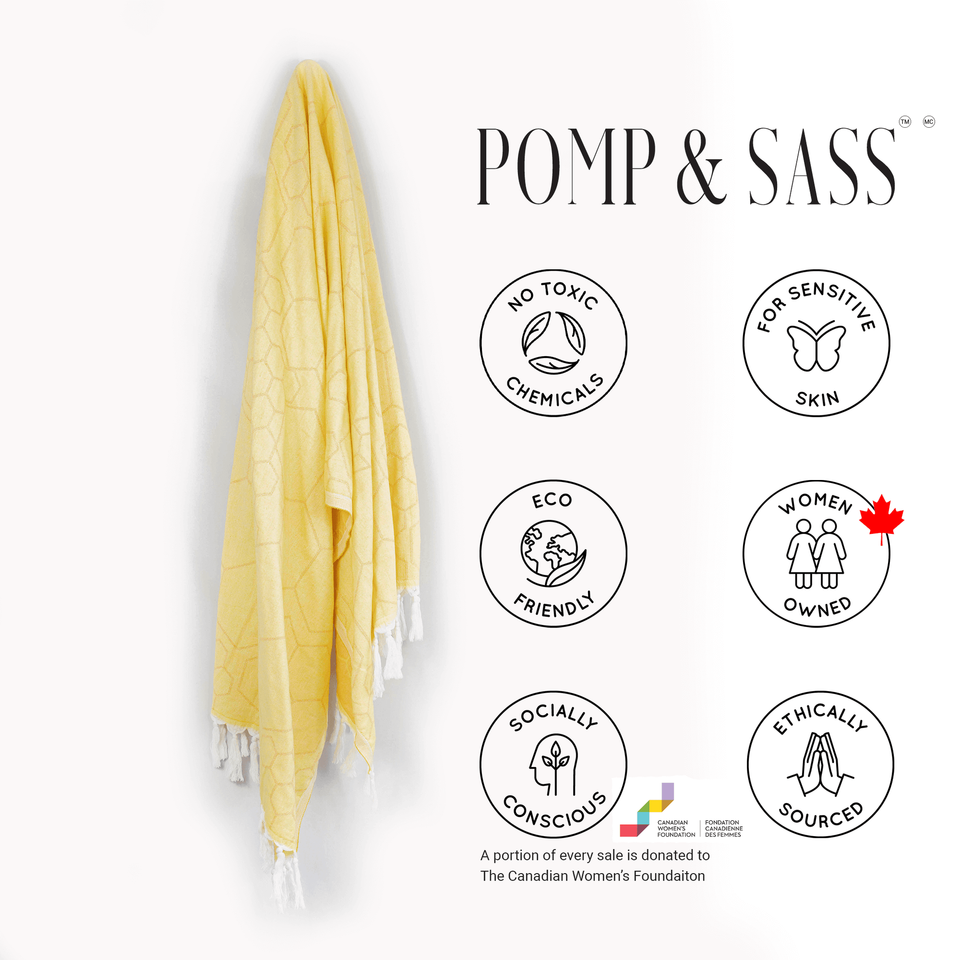 Turkish towels Canada in pure cotton for sustainability. Yellow and orange honeycomb design.