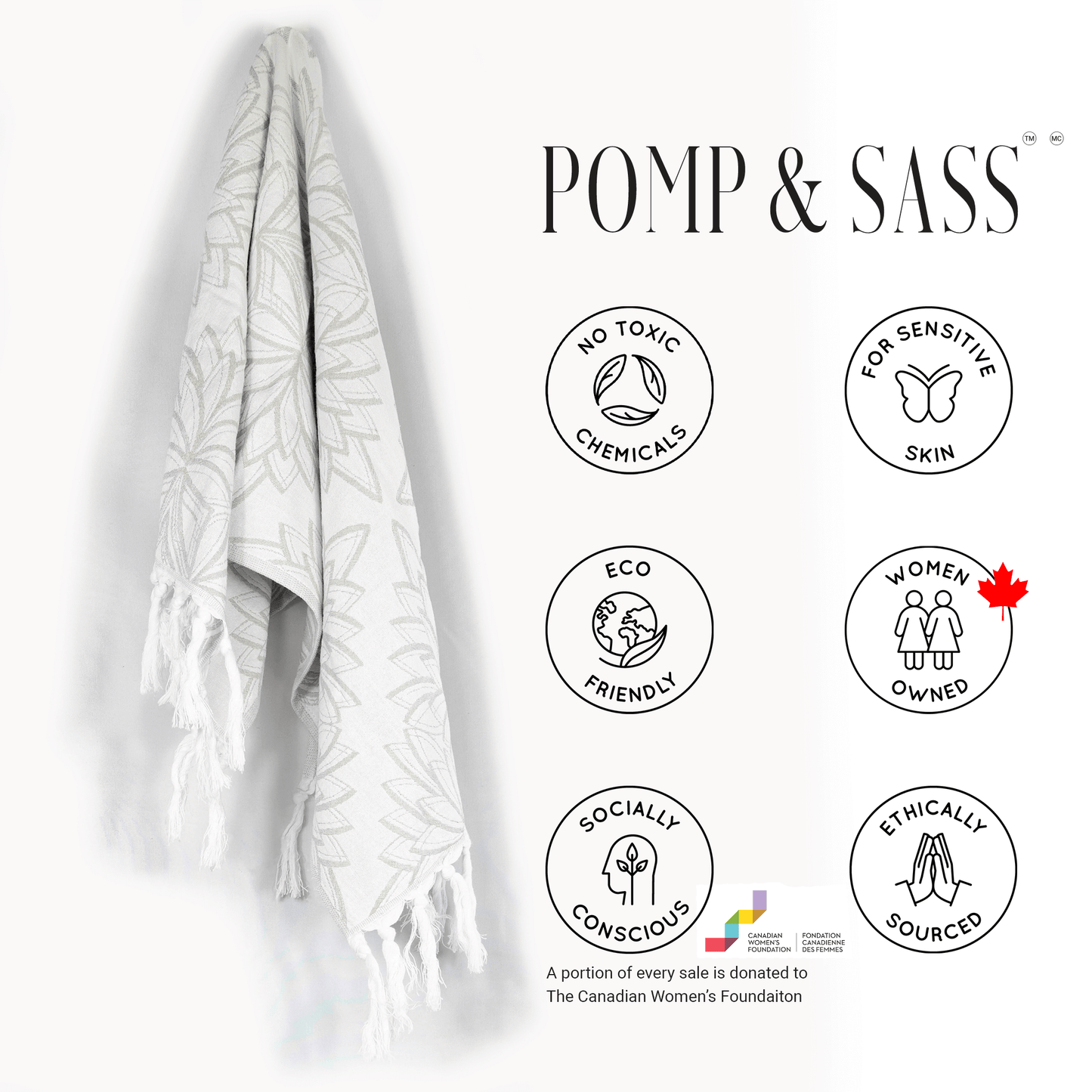 Turkish towels Canada in a large hand towel or tea towel. Pure cotton for sustainability. From a small Canadian business. Grey floral.