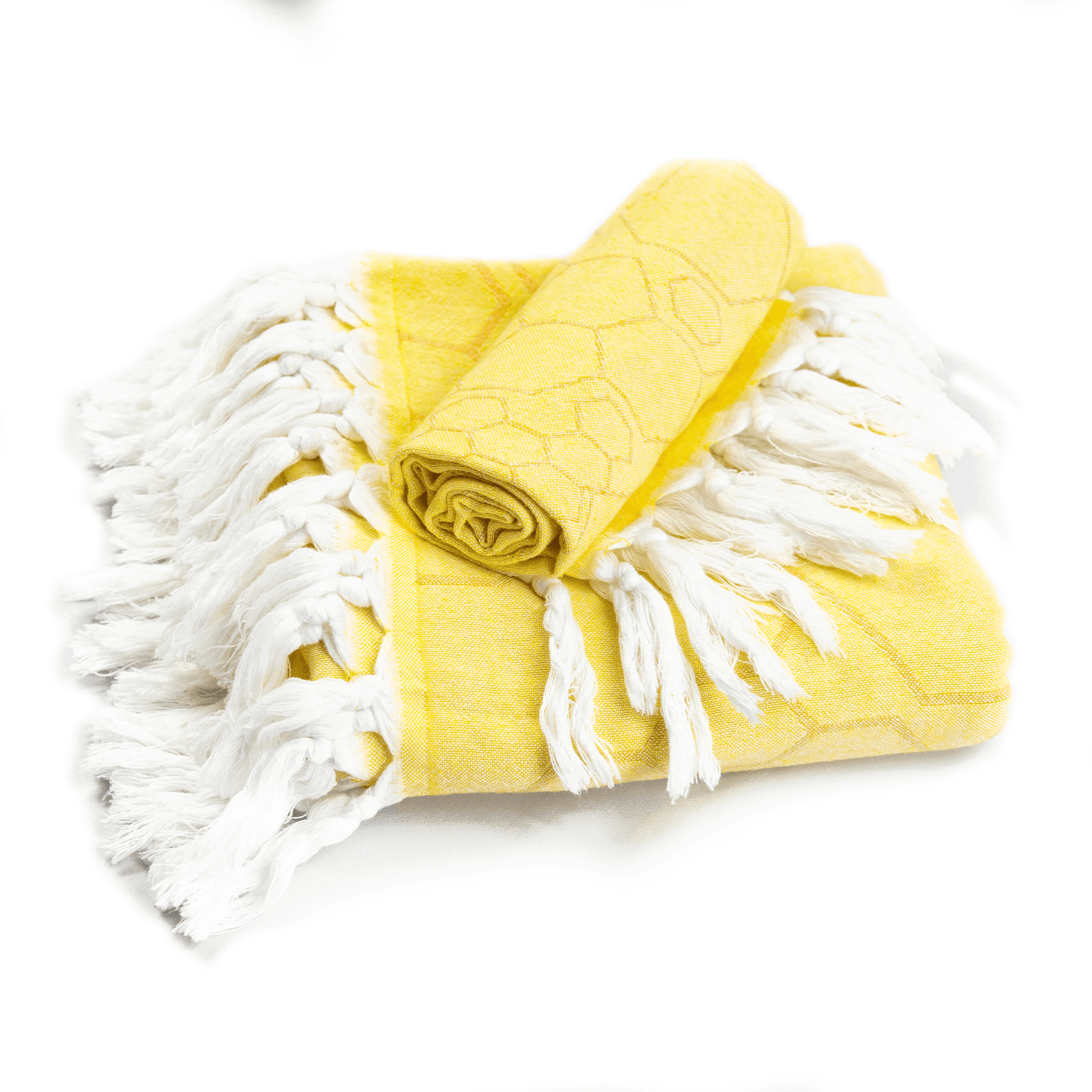 Turkish towels Canada set in yellow honeycomb. Pure Turkish cotton for sustainability. Machine was and dry. A gift set.