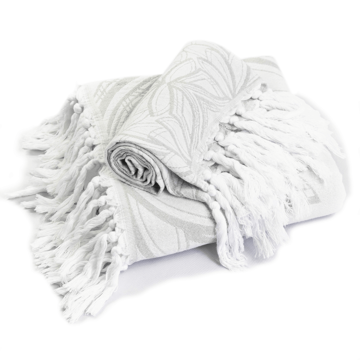 Turkish towels Canada set in grey and white floral. Pure Turkish cotton for sustainability. Machine was and dry. A gift set.