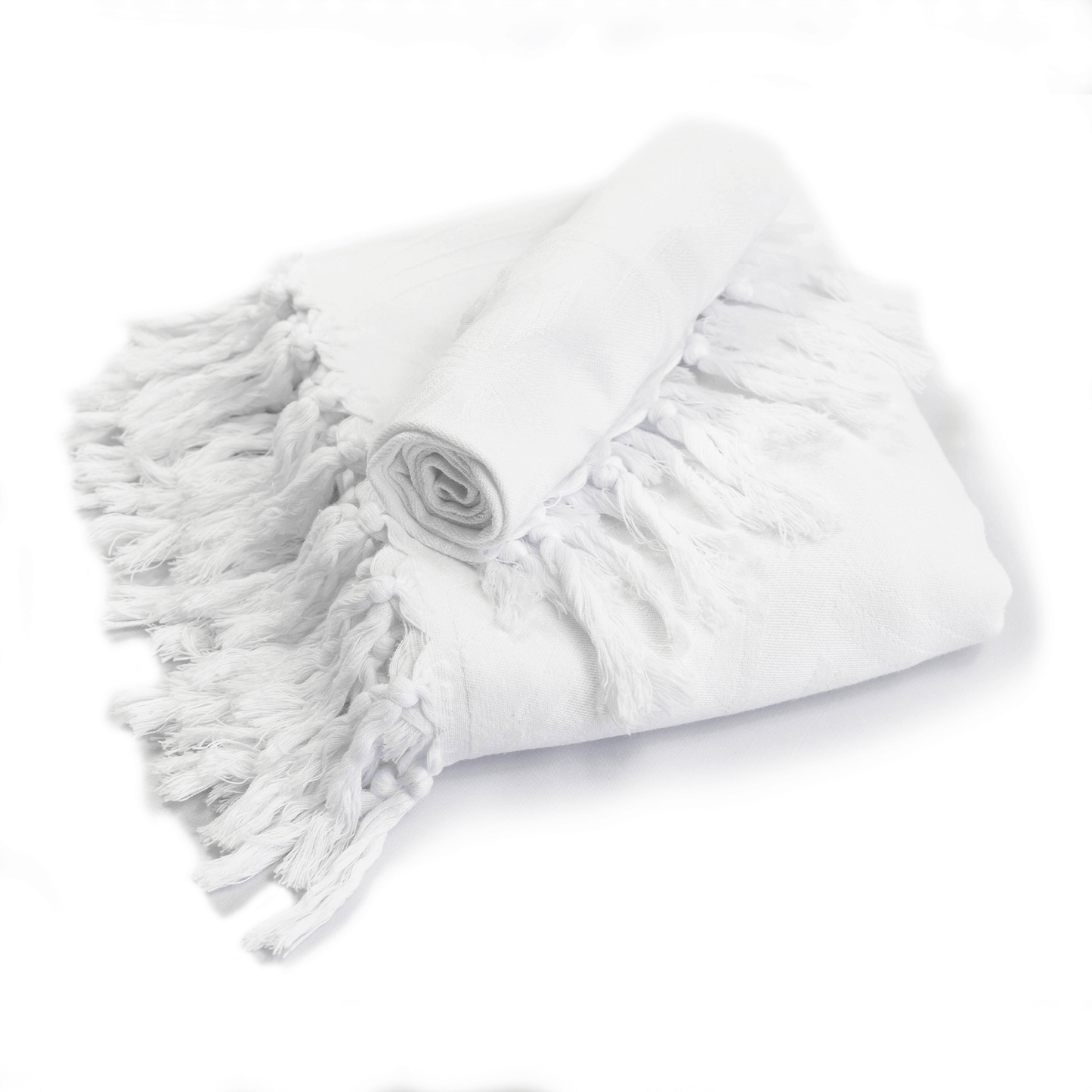 Turkish towels Canada in all white. Luxury Turkish cotton with a surface pattern designed in Canada. Sustainable and machine washable.