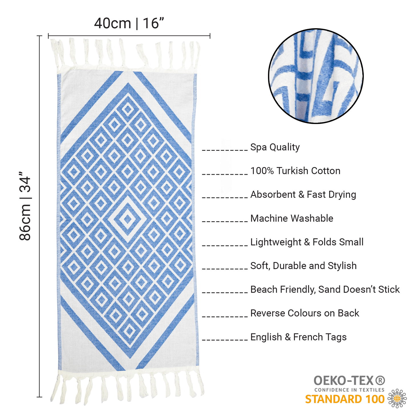 Blue and white hand Turkish Towel