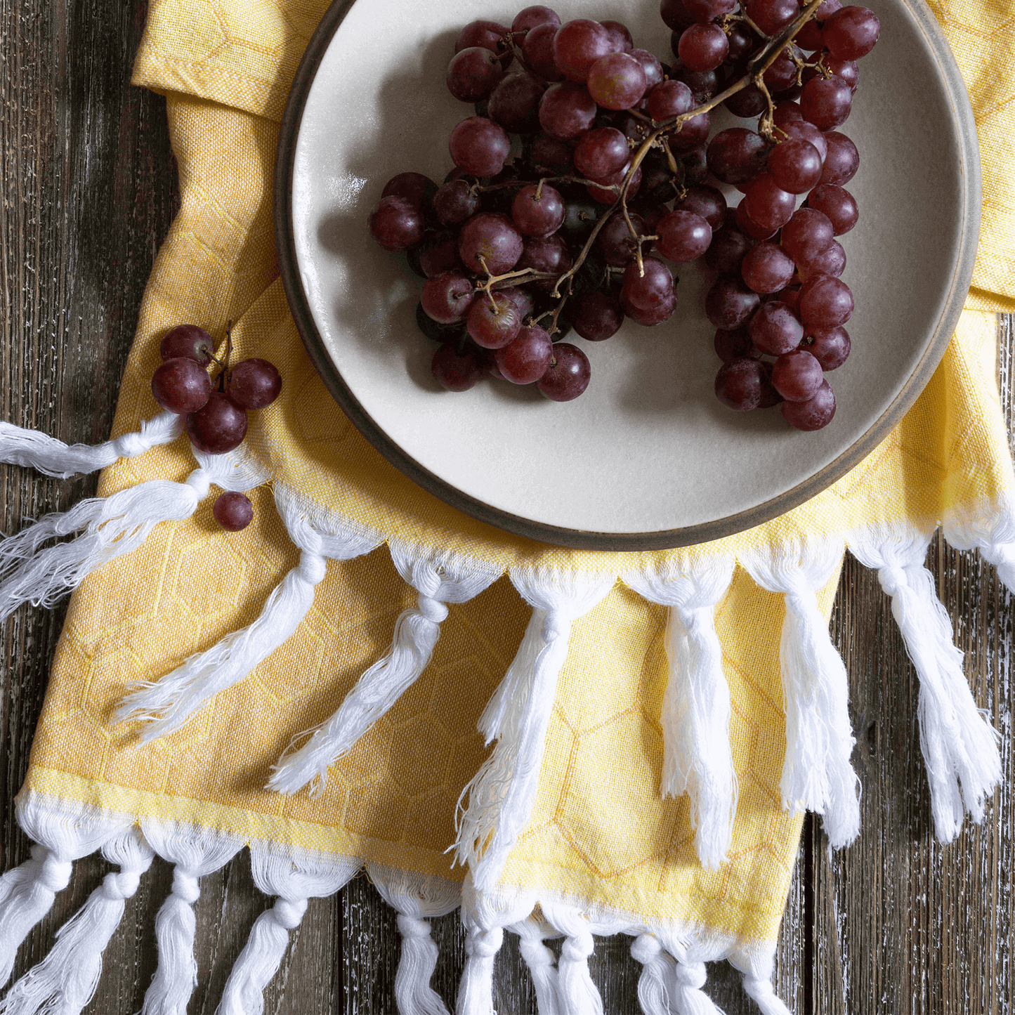 Yellow Turkish hand towel with grapes