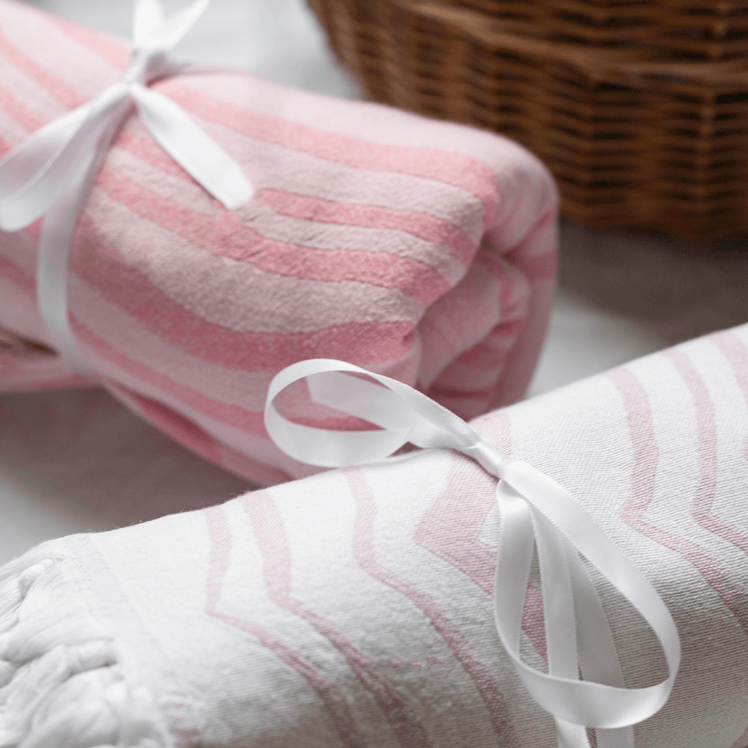 Turkish towels in pink and blush wrapped with a bow