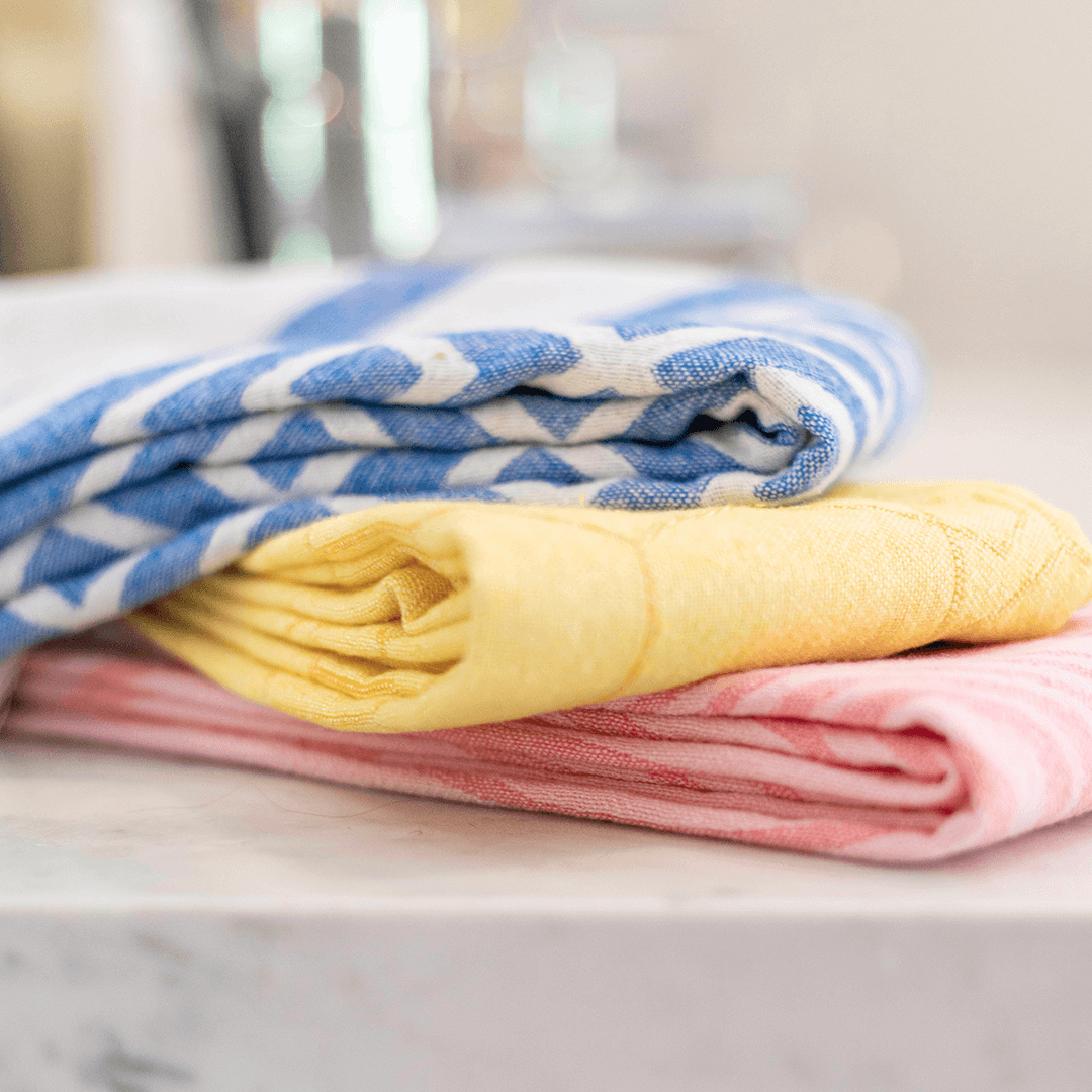 Turkish towels blue yellow pink