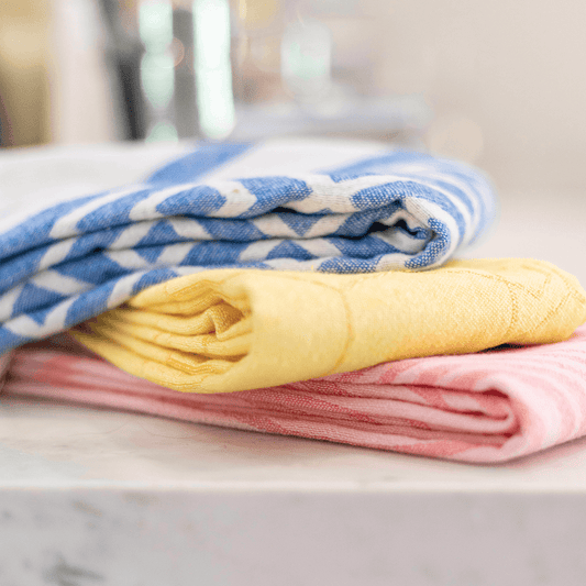 Turkish towels blue yellow pink