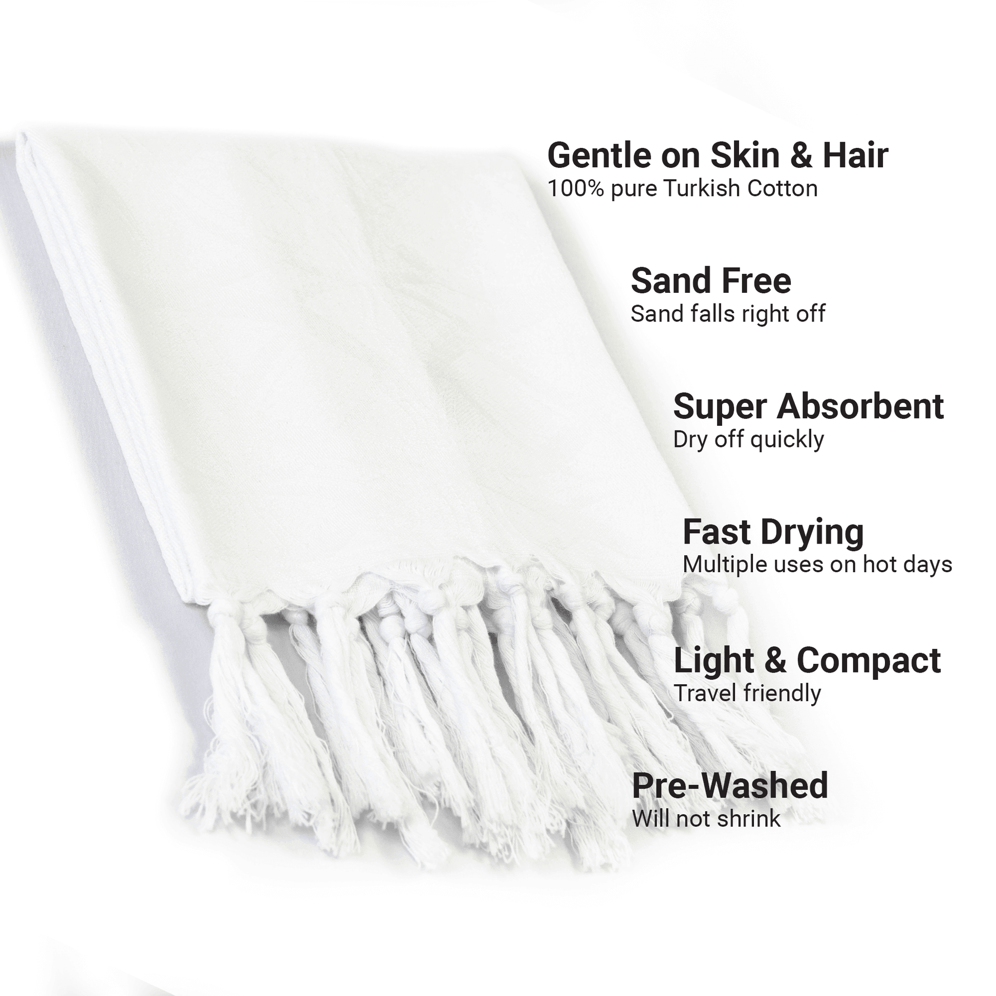 White Turkish Hand Towel, 100% Organic Turkish Cotton