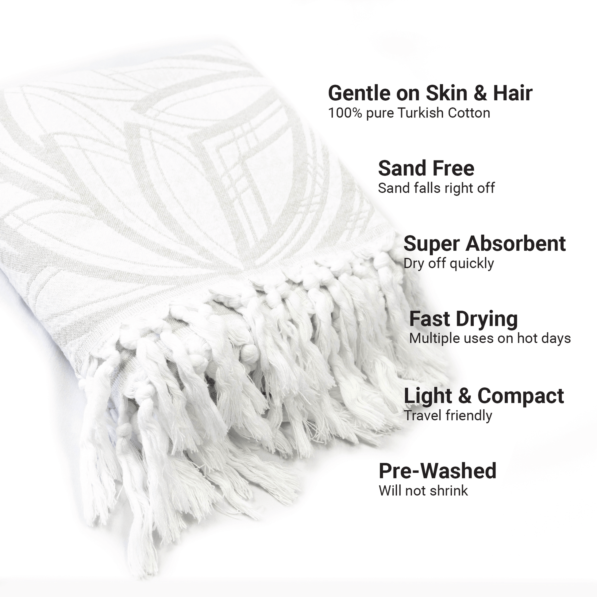 Grey and white Turkish towel with tassels