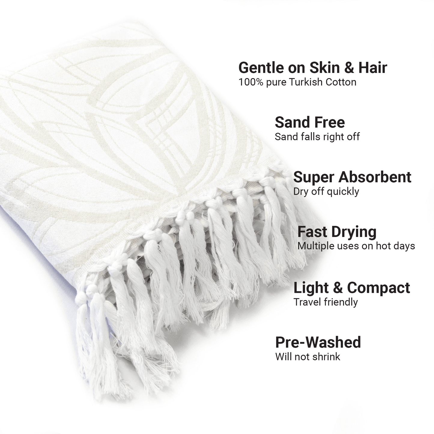 Oat and white Turkish towel with white tassels