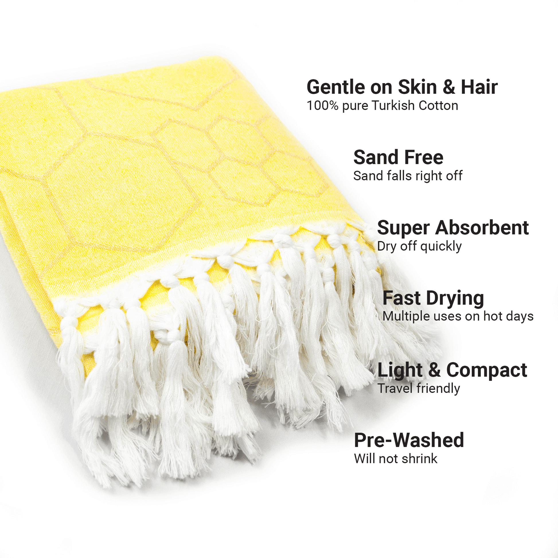 Yellow orange honeycomb pattern Turkish towel with white tassels
