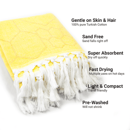 Yellow orange honeycomb pattern Turkish towel with white tassels