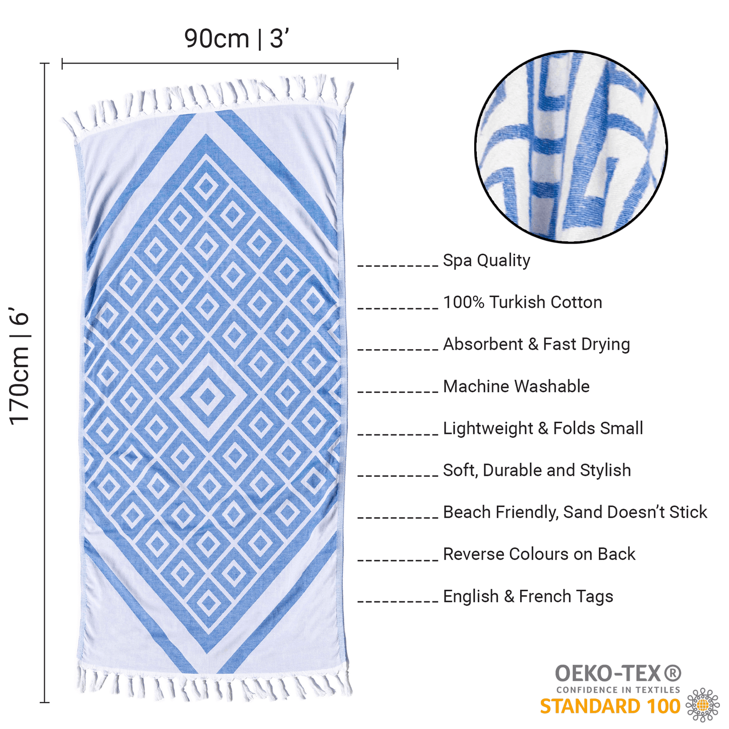 White and blue Turkish towel