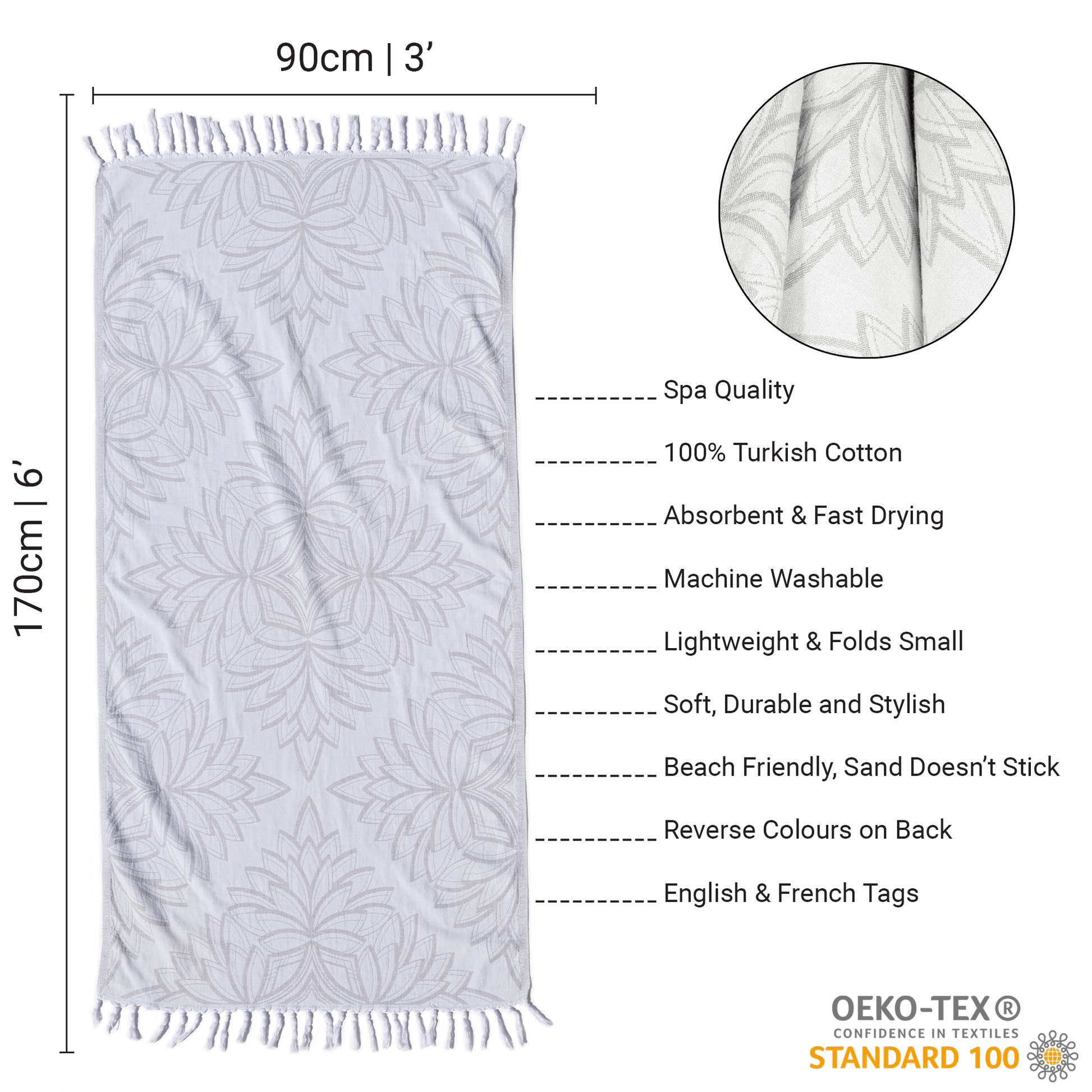 Grey and white Turkish towel set