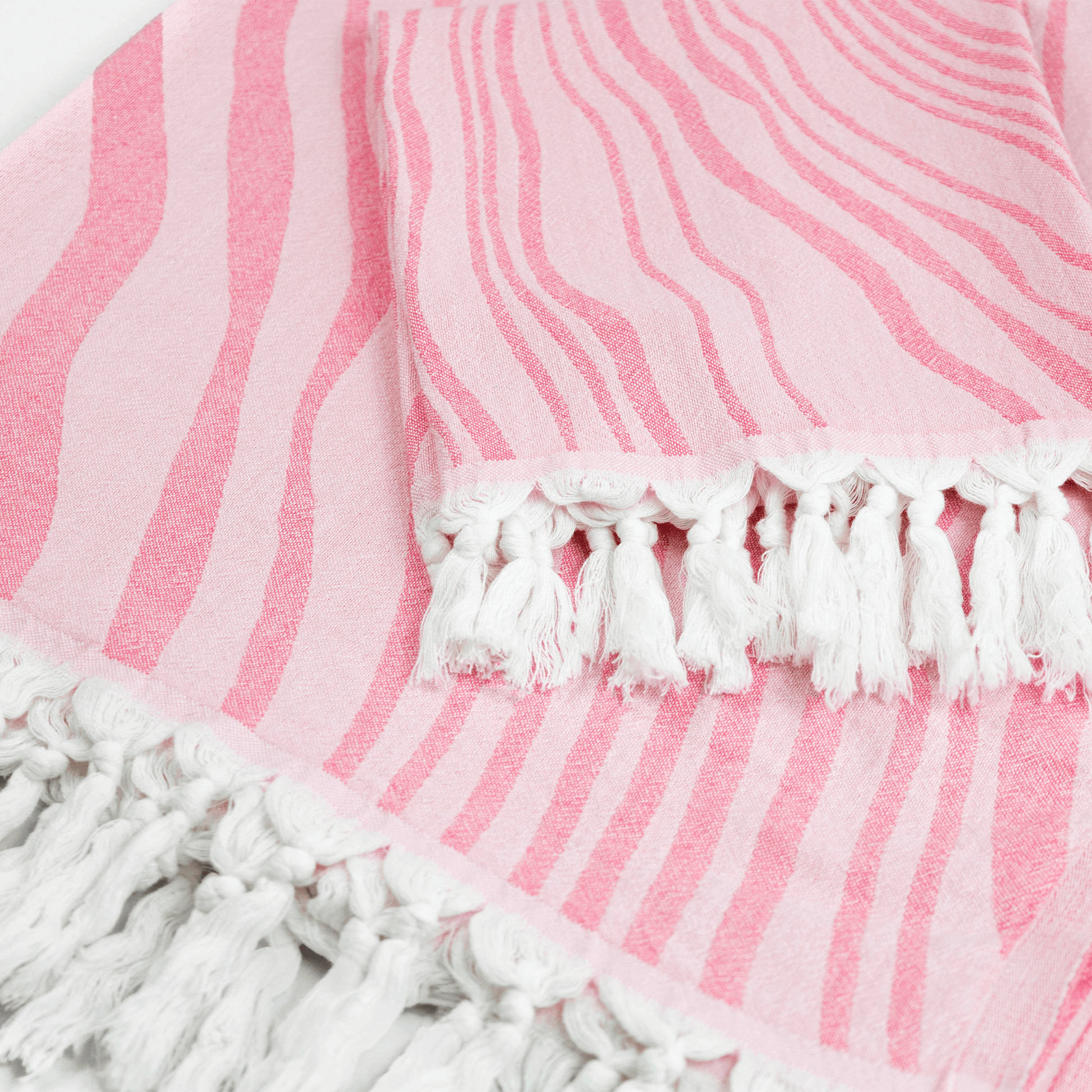 Turkish Cotton Towel Set / Wave Stripes in Pink Coral