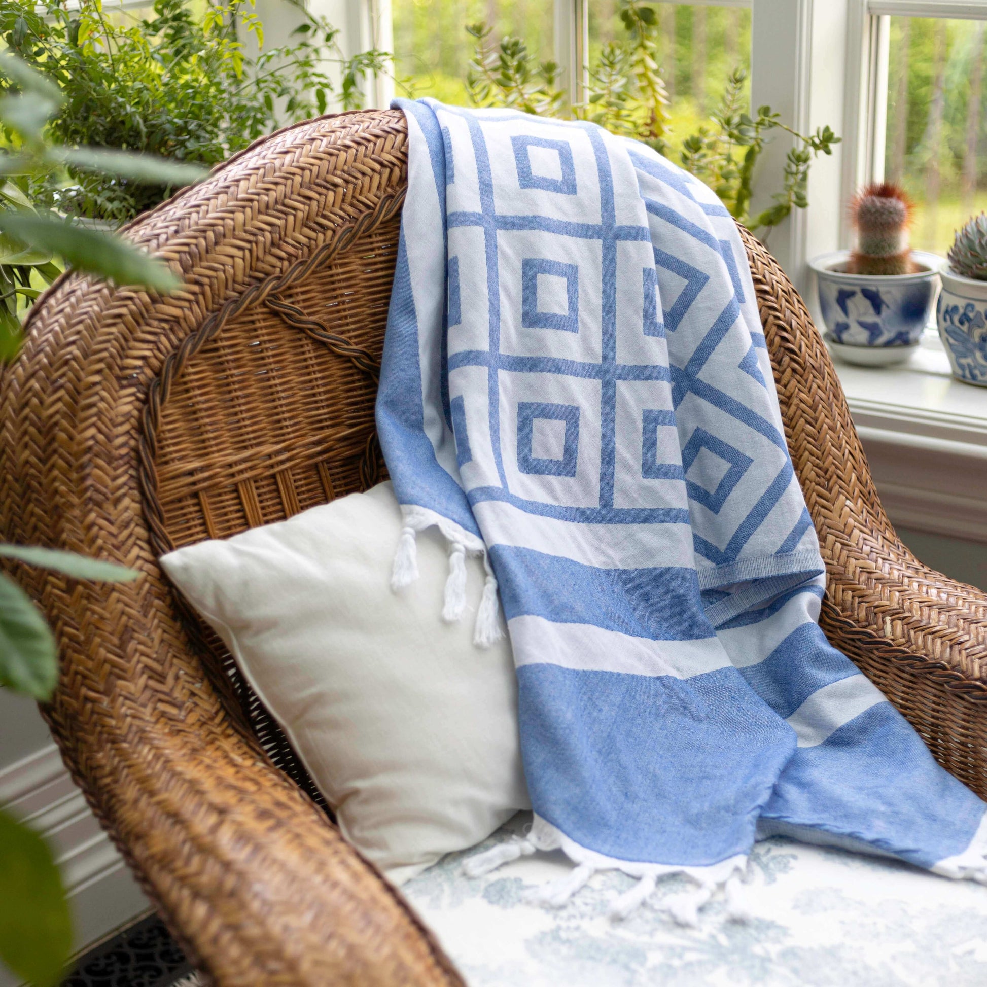 White and blue Turkish towel home decore