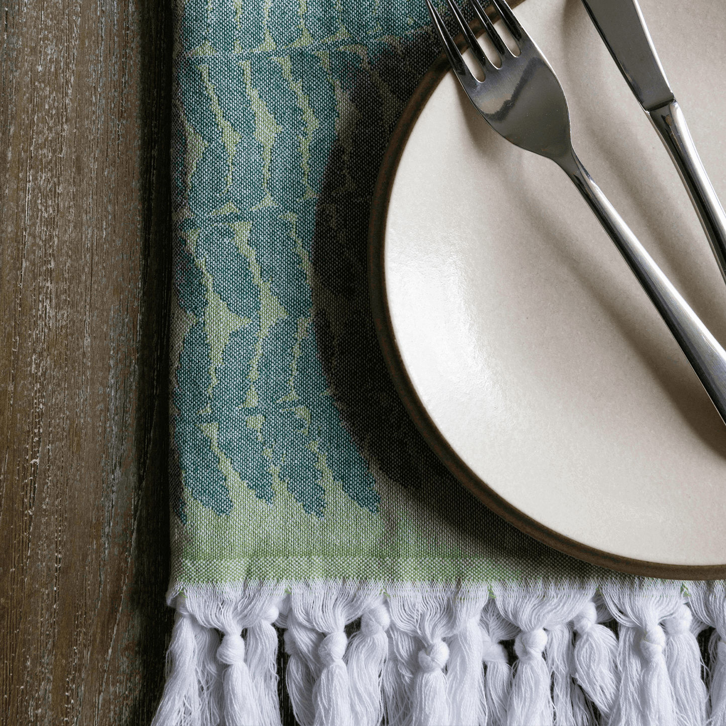 Green Turkish Hand Towel used for dinner