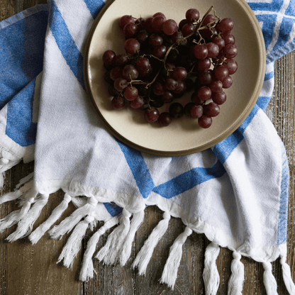 Blue and white hand Turkish Towel with grapes
