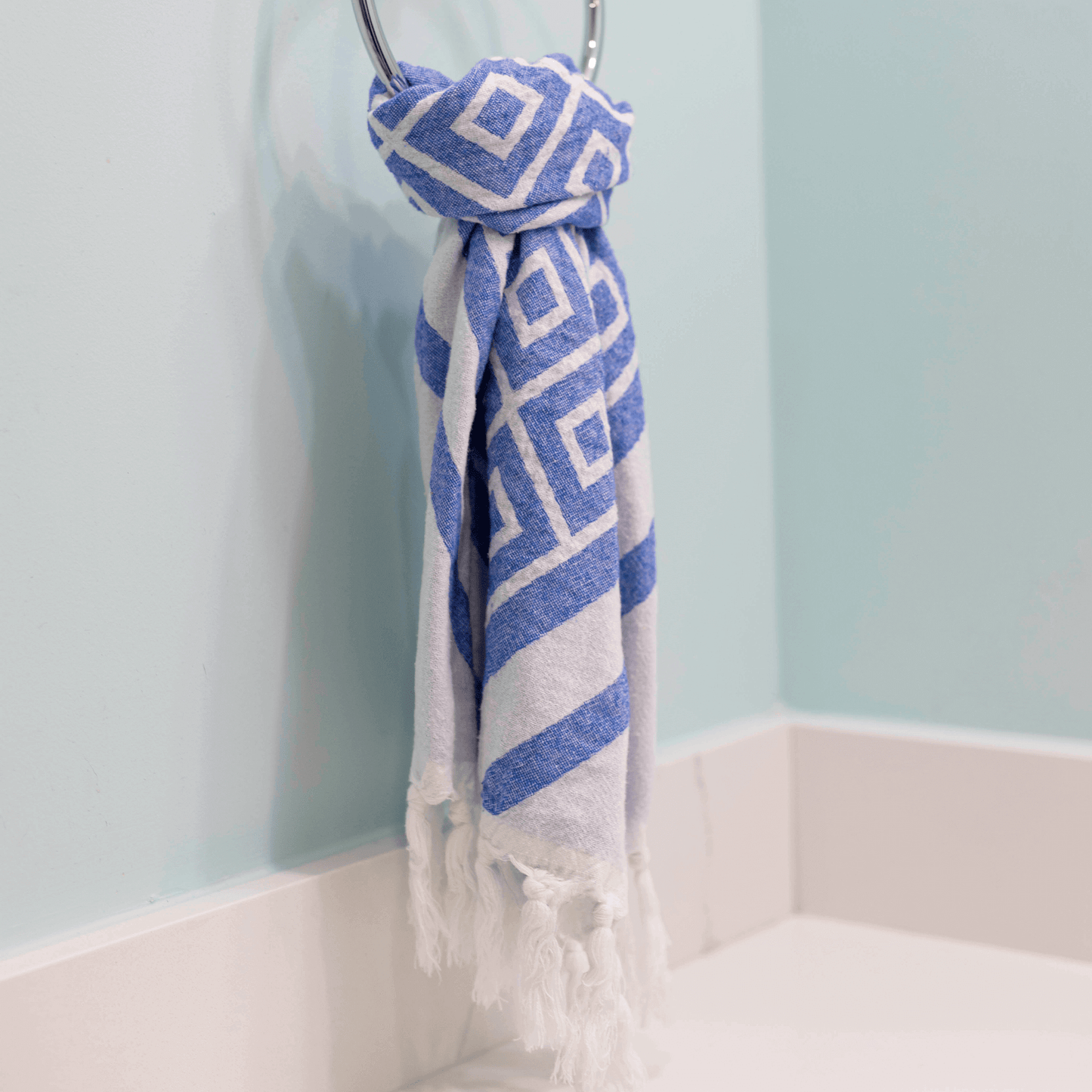 White and blue Turkish towel hand towel