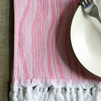 Pink Turkish towel at dinner