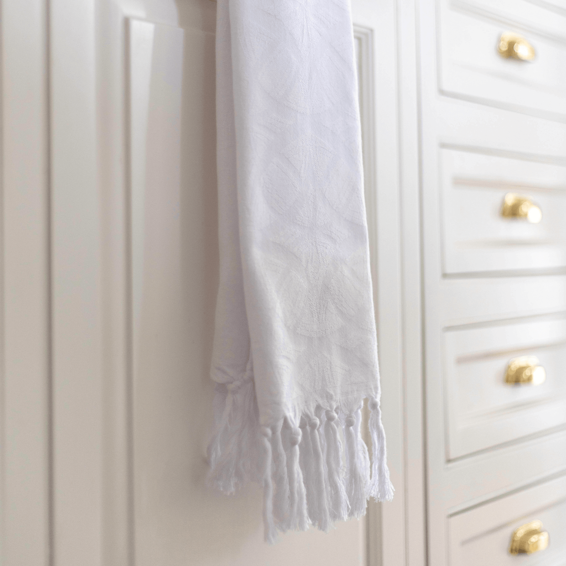  White Turkish towel hanging in kitchen