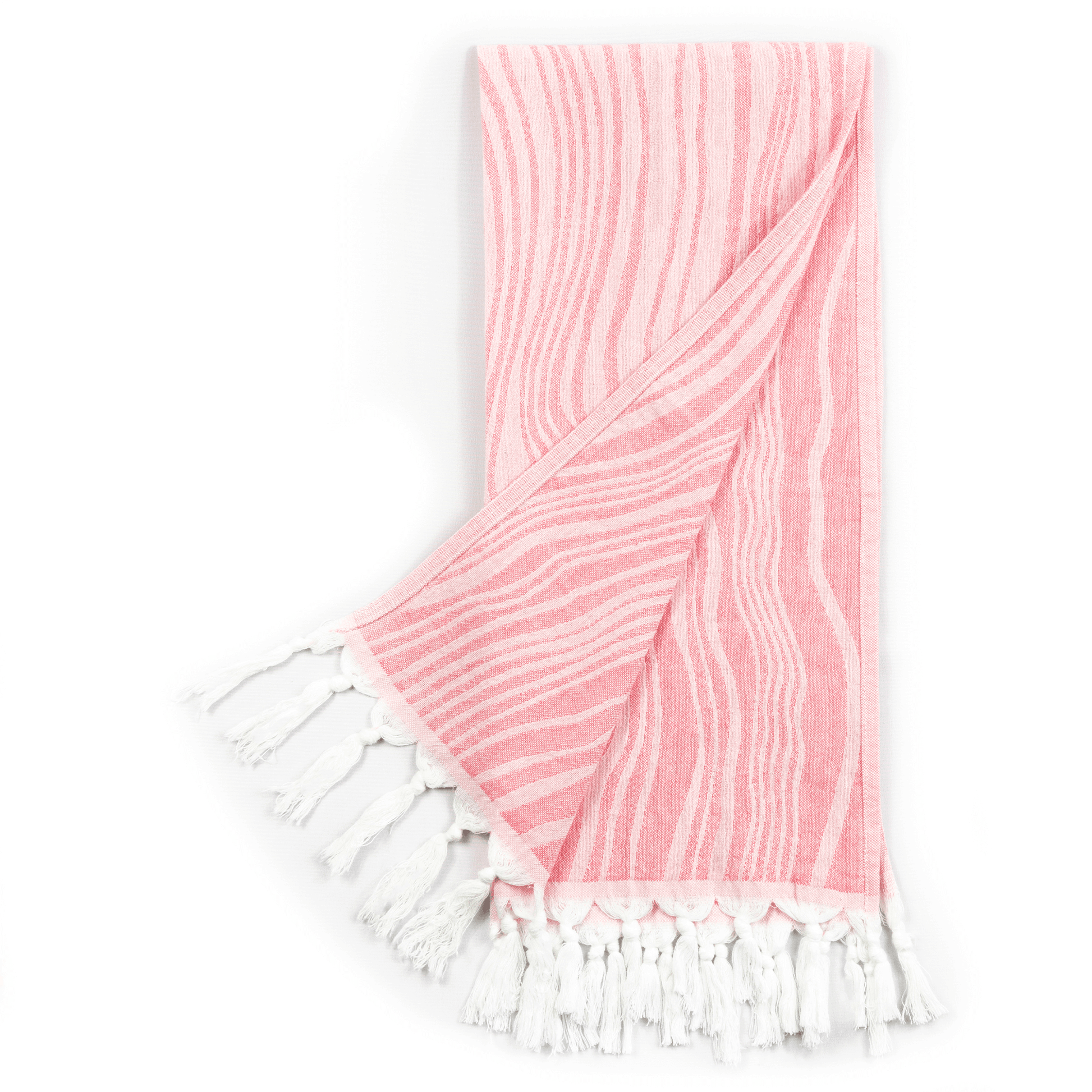 Turkish Cotton Hand Towel  Wave Stripes in Pink Coral