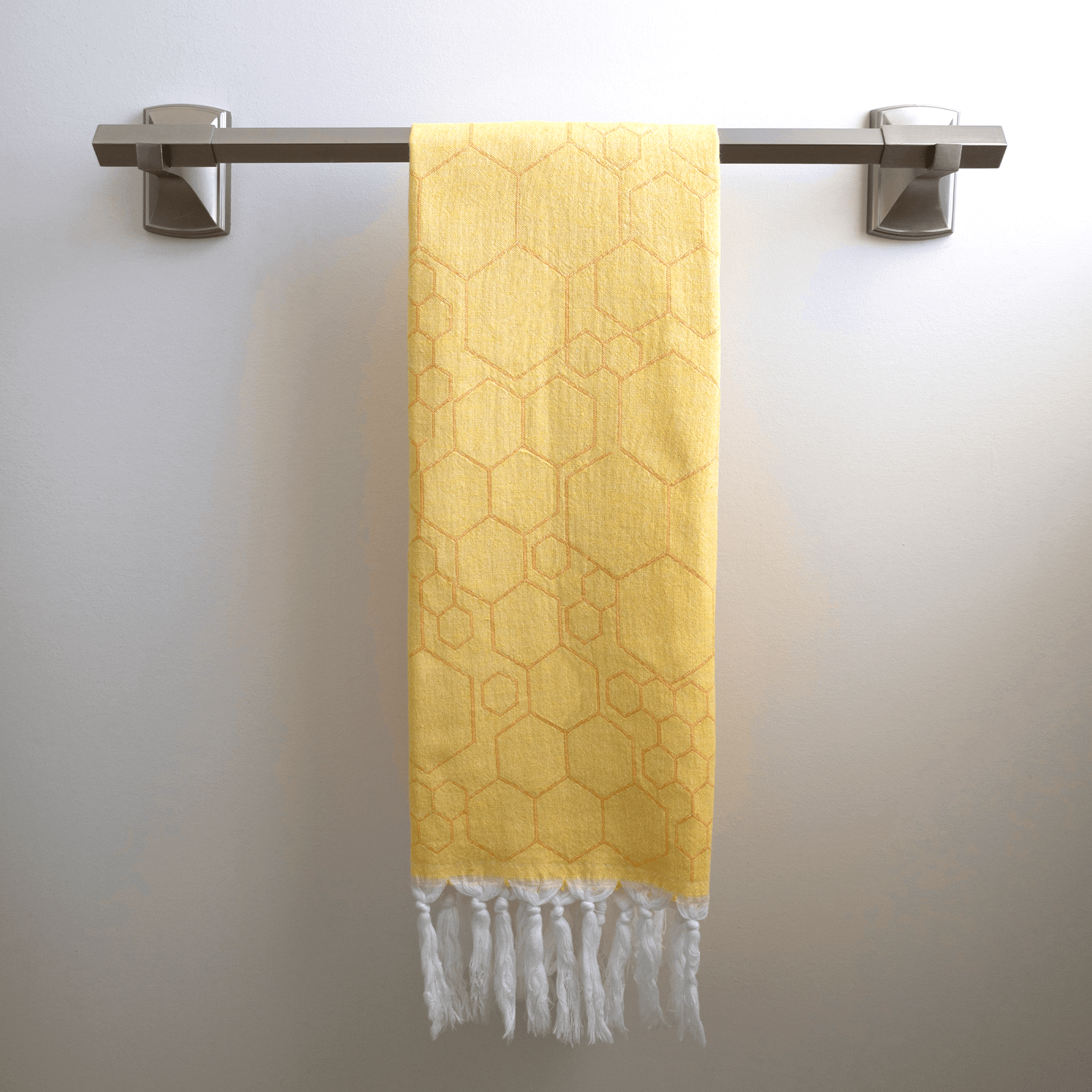  Yellow Turkish hand towel on the towel rack