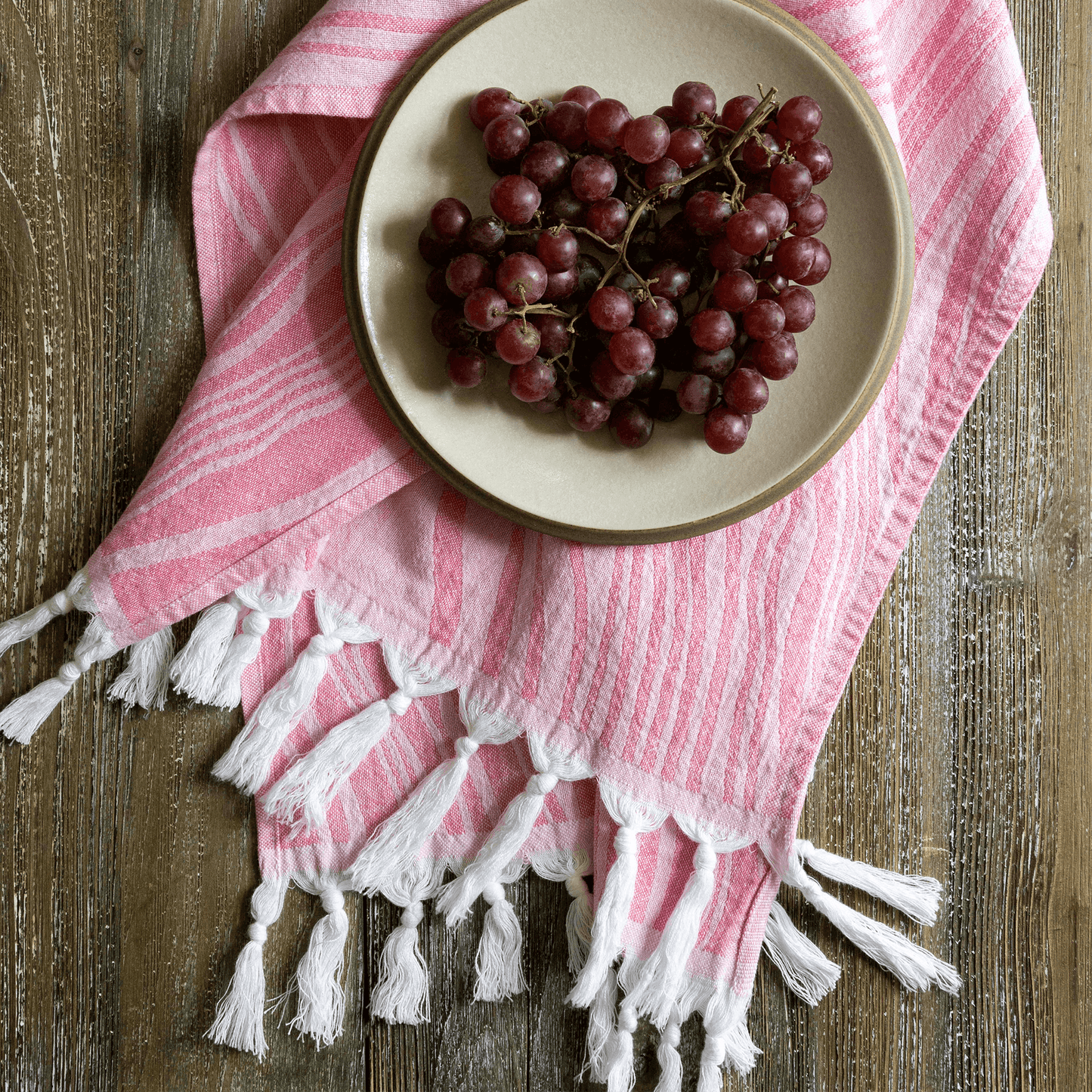 Pink Turkish hand towel with grapes